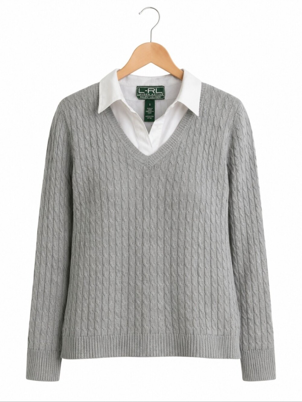 Lauren Ralph Lauren Gray Cableknit 2 Layer Sweater Sz Sm
